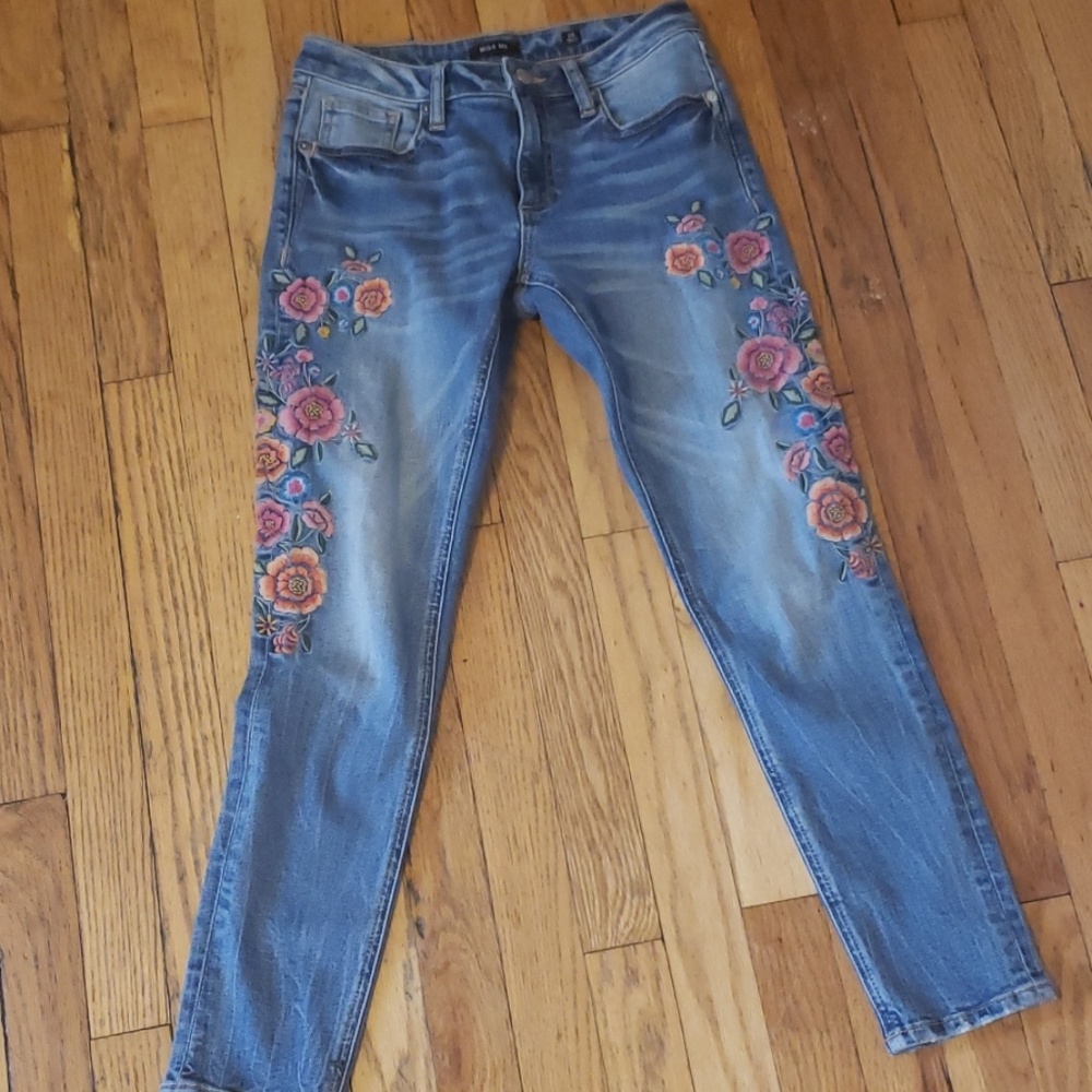 Miss Me floral embroidered low rise jeans